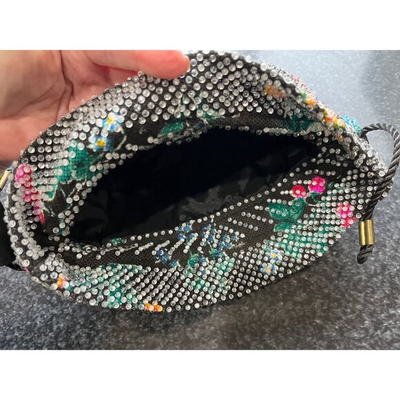 Vtg 1950s Candy Dot Beaded Drawstring Handbag Clear Colored Bakelite Beads Black - Picture 8 of 10